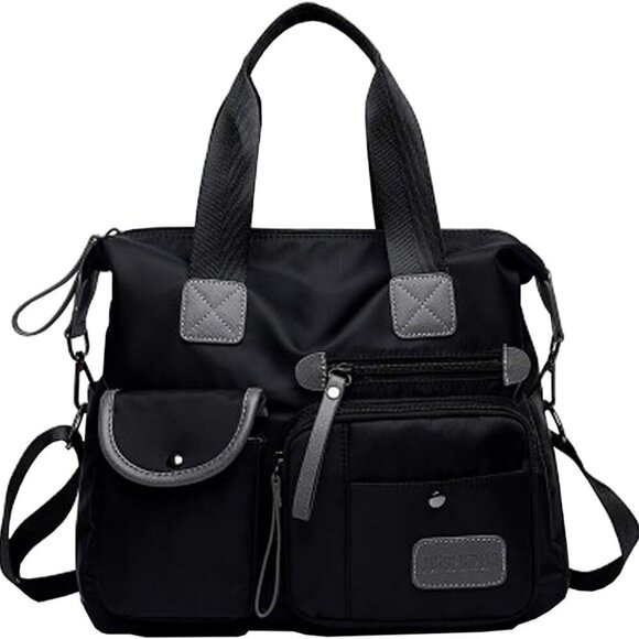 Women Ladies Black Nylon Multi-pocket Hobo & Crossbody Handbag with Adjustable S - Picture 1 of 2